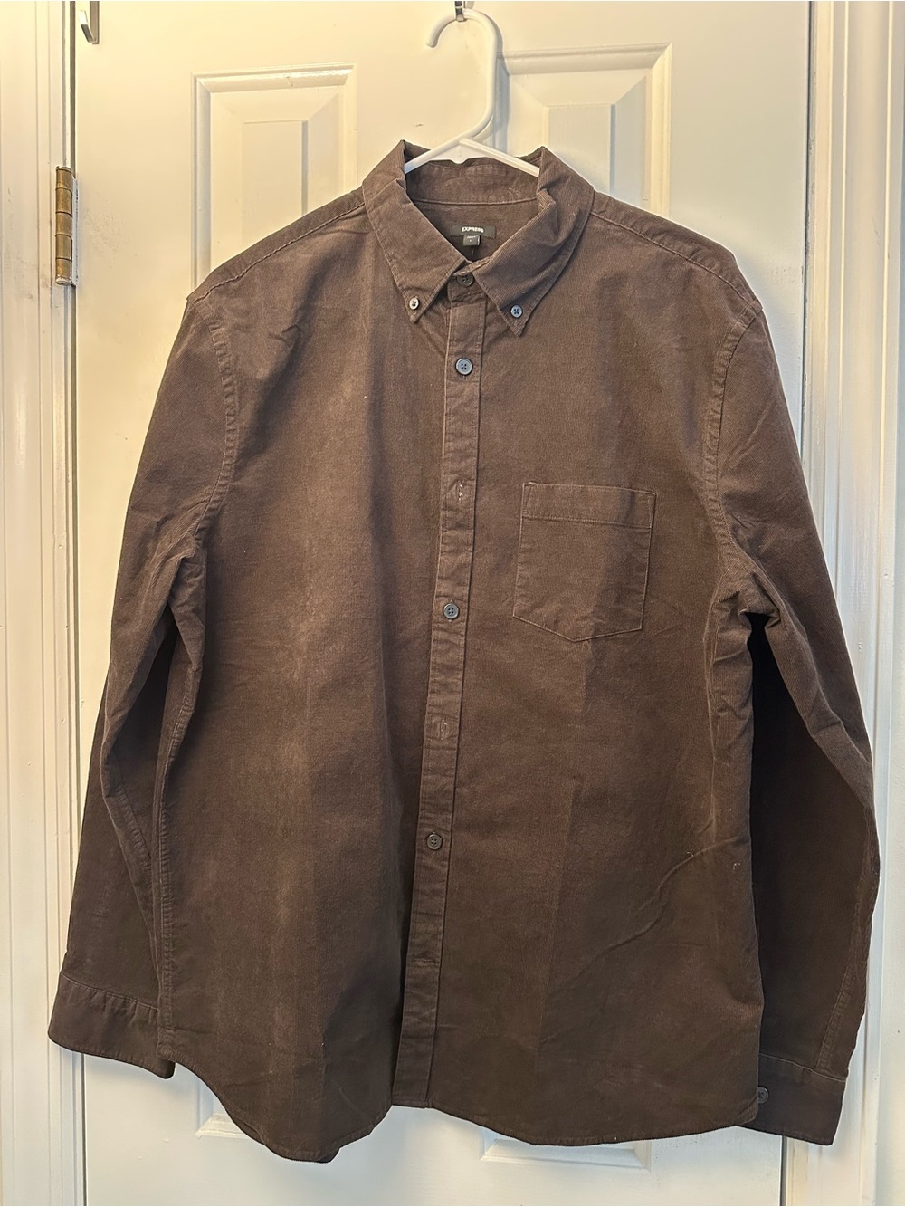 Corduroy Men's Long-Sleeve Button-Down Express Shirt Dk Brown LG NWT